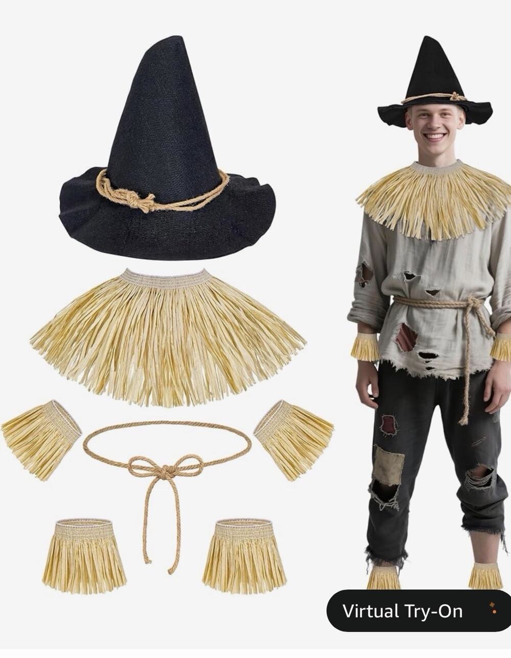 Scarecrow Costume Accessories, Wizard Straw Kit with Scarecrow Hat for Adult for